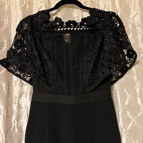 Self-Portrait Black Serena Guipure Lace Crepe Jumpsuit Crochet Pants Set - Picture 7 of 16